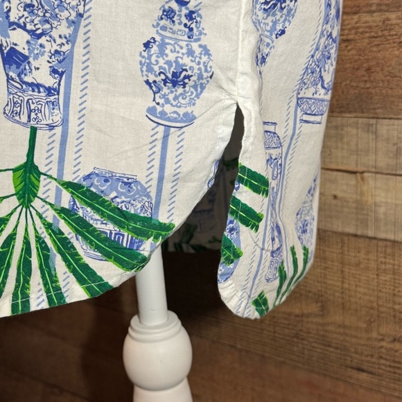 🌻 8 Oak Lane Ginger Jar Palm Button Down Sleep Shirt size XS/S Green & Blue - Picture 8 of 11